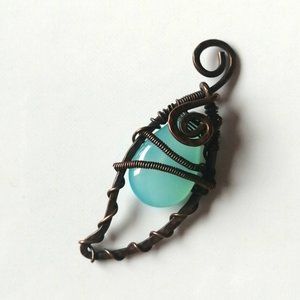 Artisan Copper Wire Wrapped Stone Pendant